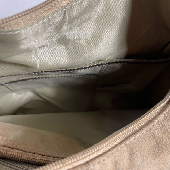 Lexi Bloom khaki faux suede and gold tone studs ajustable shoulder bag - Picture 11 of 12